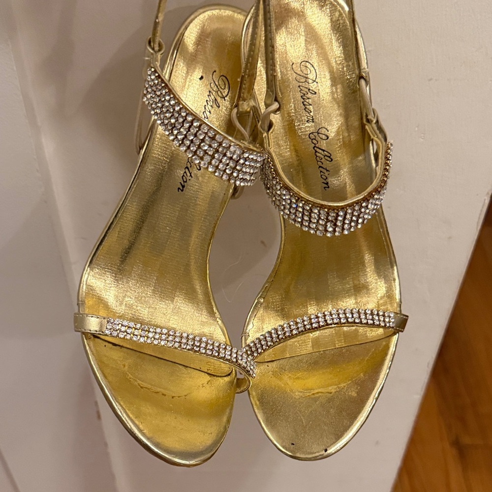 Dalia Collection Gold Heels with Rhinestones